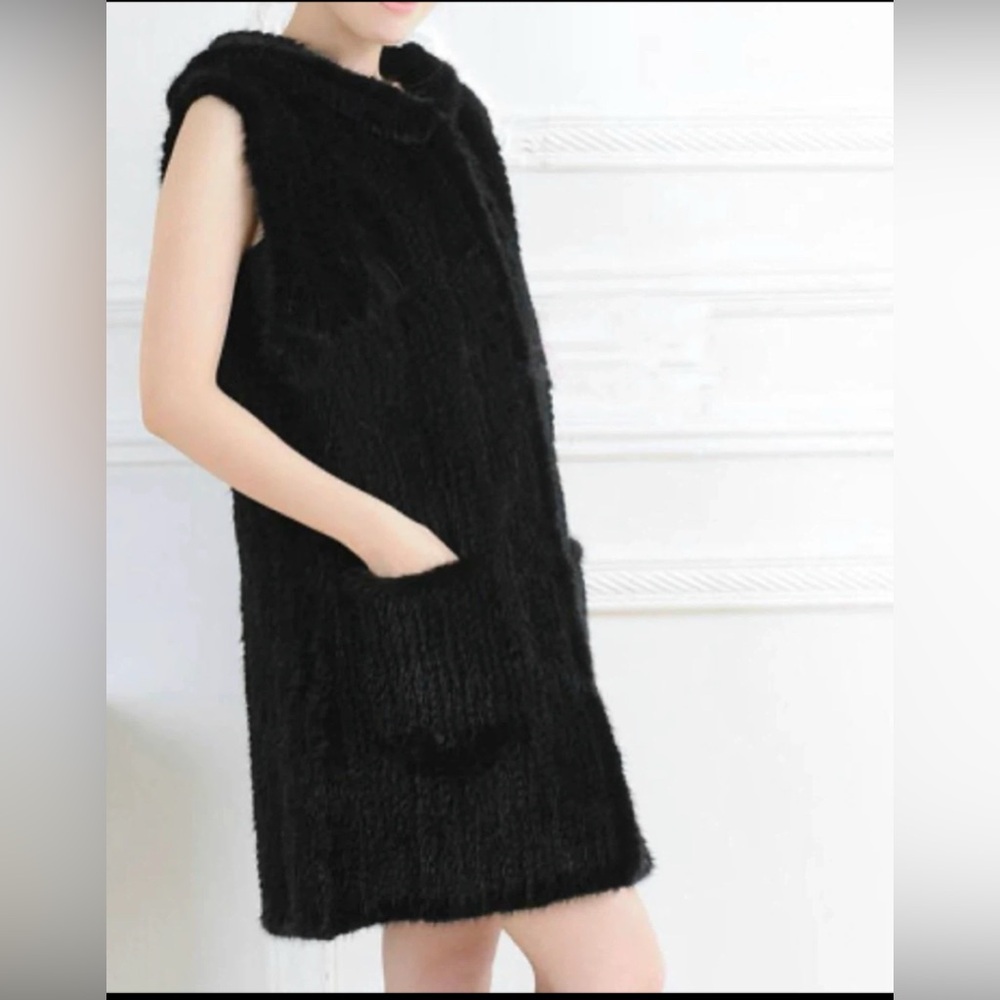 Dark Brown Fur Vest with Hood